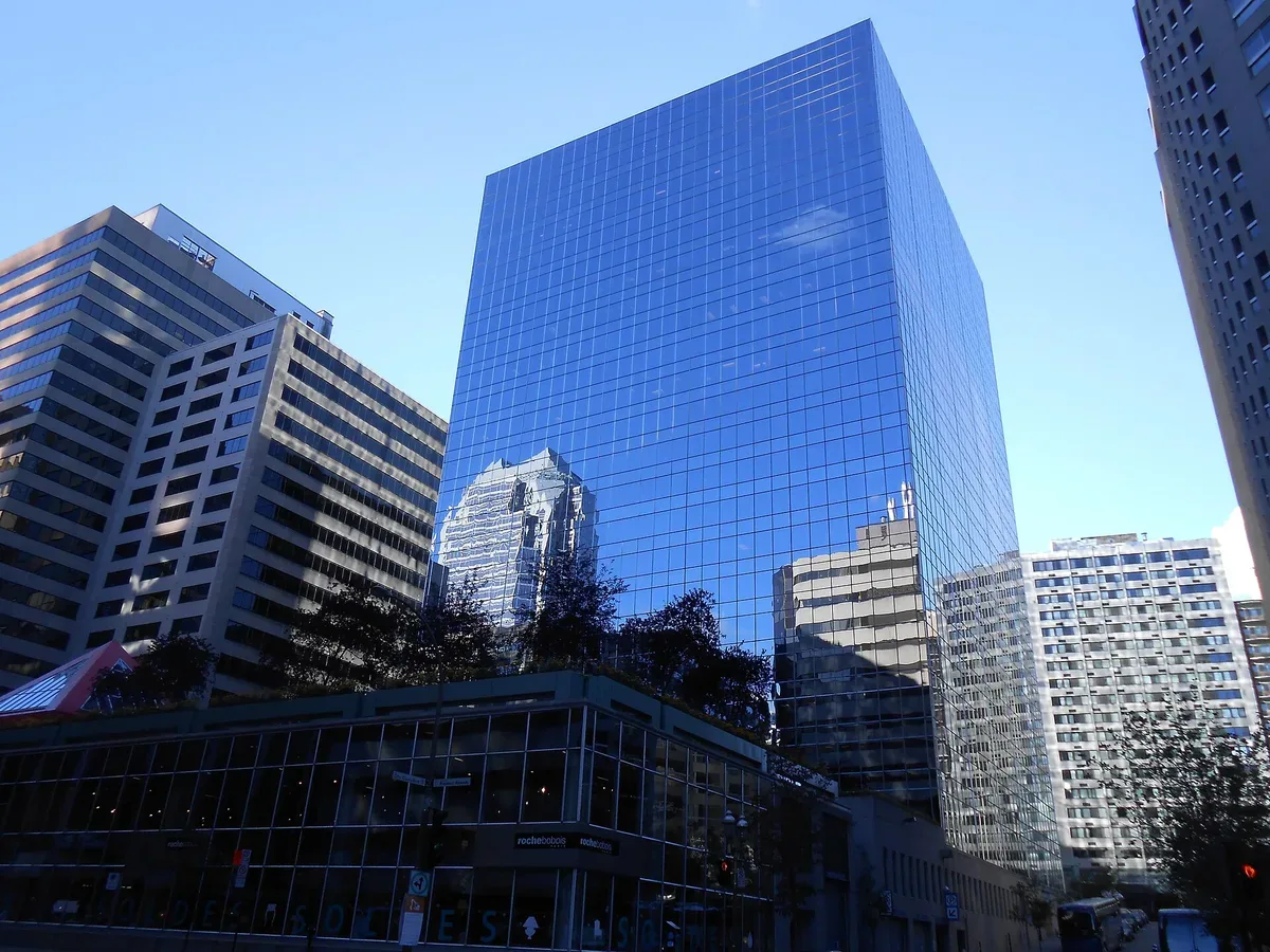 Glass tower of the Loto-Québec Building on Sherbrooke Street West in Montreal